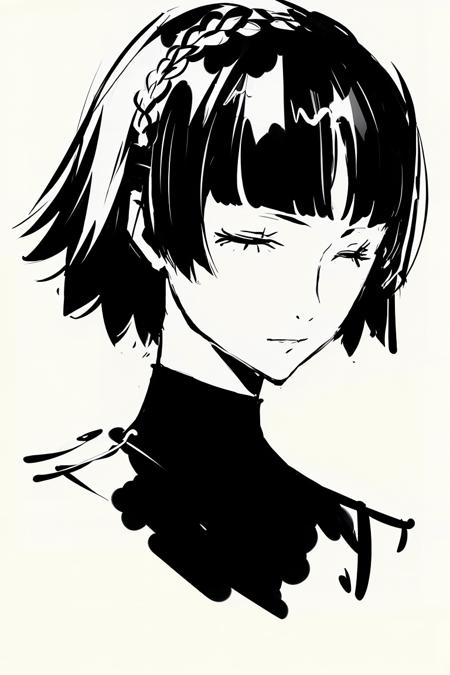 01358-4080552316-persona (_style_), 1girl, monochrome, solo, braid, crown braid, short hair, greyscale, niijima makoto, simple background, closed.png